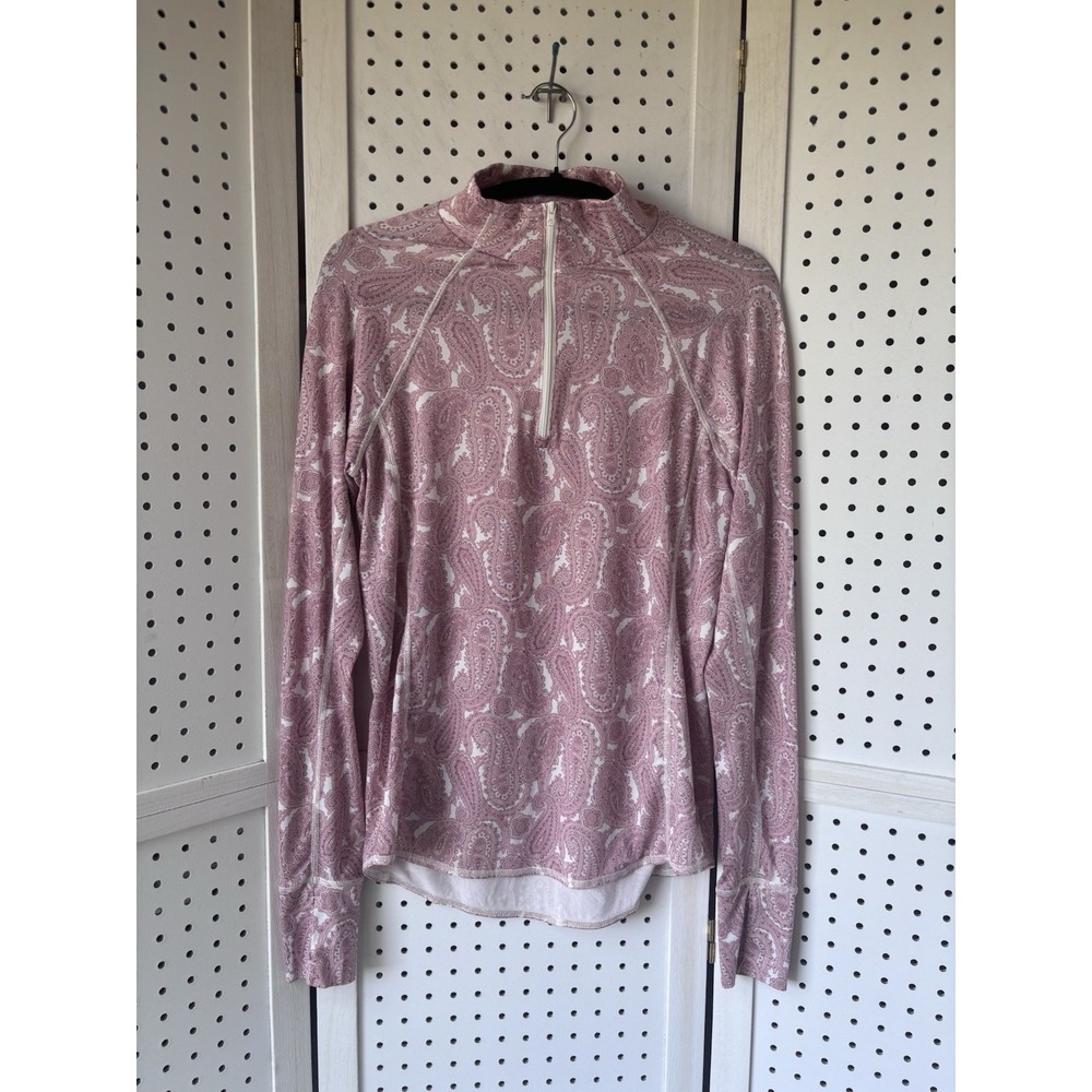 Lands End Long SLV 1/4 Zip Pink Paisley Stretch Jersey Shirt Women's SM 6-8